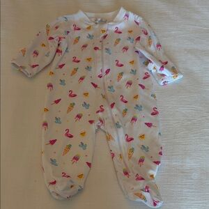 Kissy Kissy White Baby One-Piece Pajamas with Pink Flamingo & Summer Print